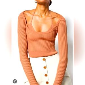 Jonathan Simkhai Signature Robbed Knit Jayline Bralette Pullover Dawn XS New!